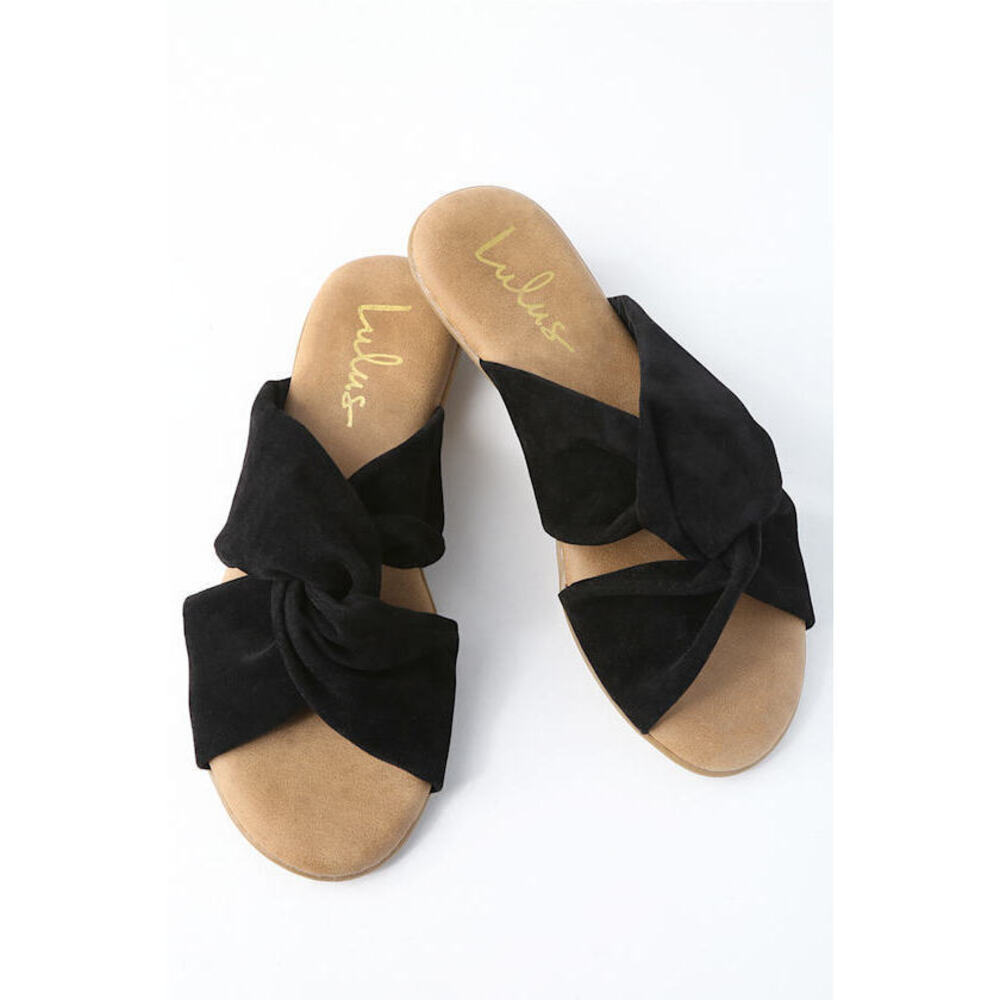 Lulus Santana Black Suede Slide Sandals - Size 8